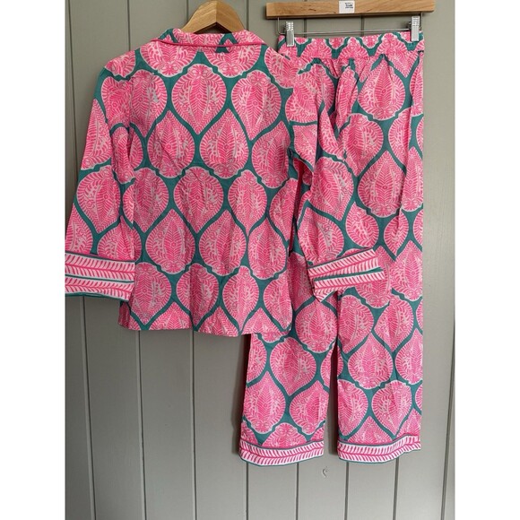 Gretchen Scott 2-Pc Pajamas Indian Summer Pink Turquoise Top Pants XS - Picture 5 of 6